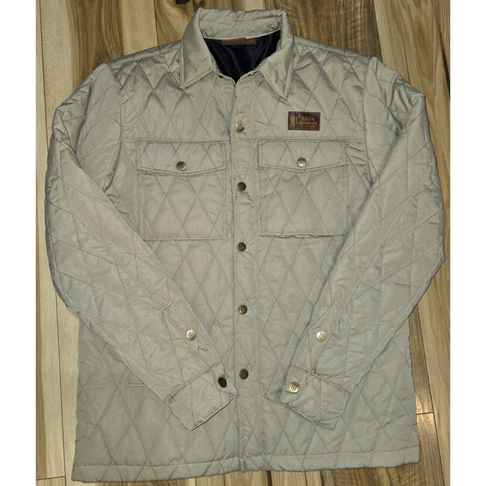 Java Monster Coffee Quilted Jacket Womens Tan Size S Snap & Full Zip‎